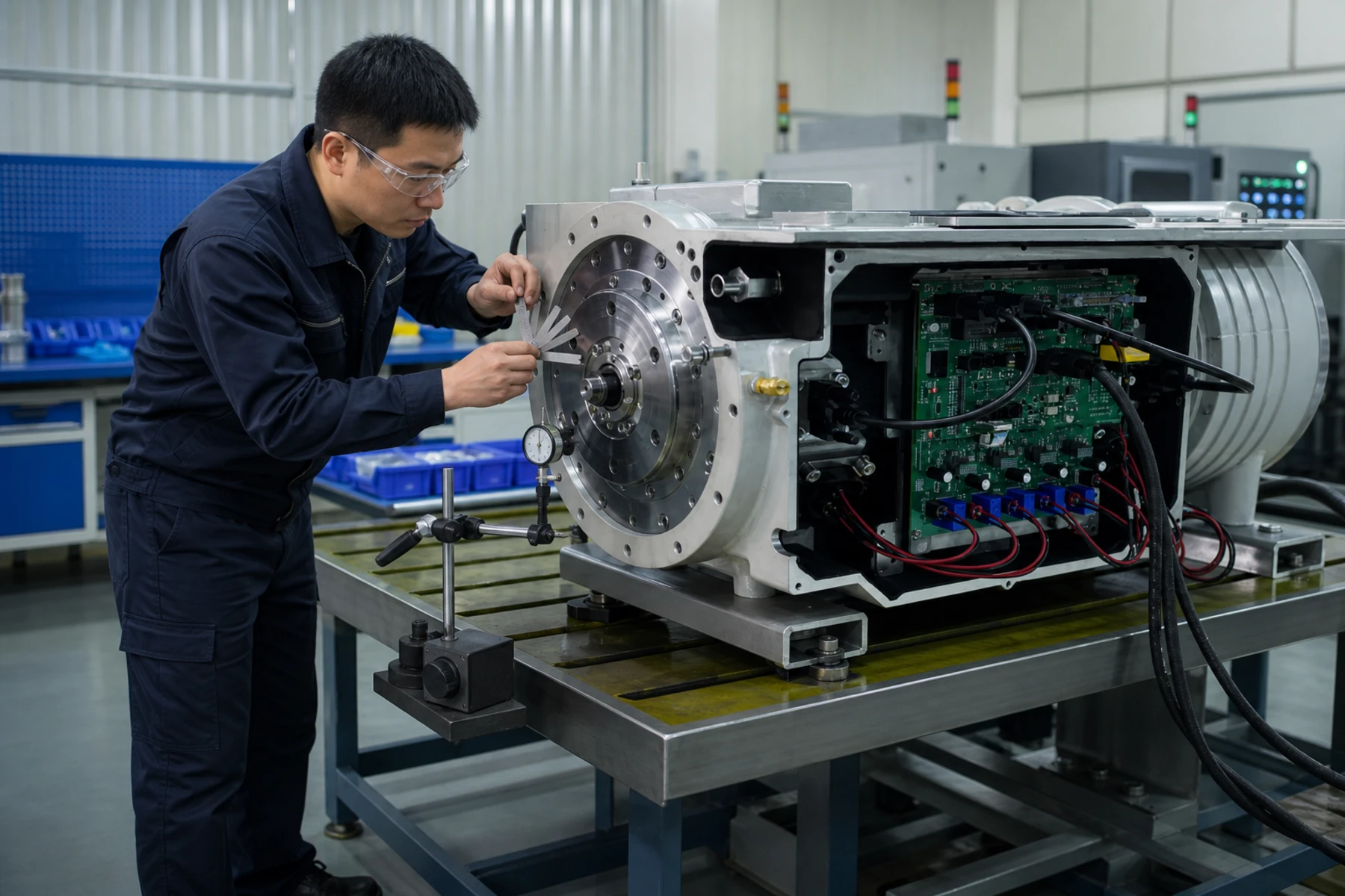 Illustration of an open compressor assembly during a gap inspection