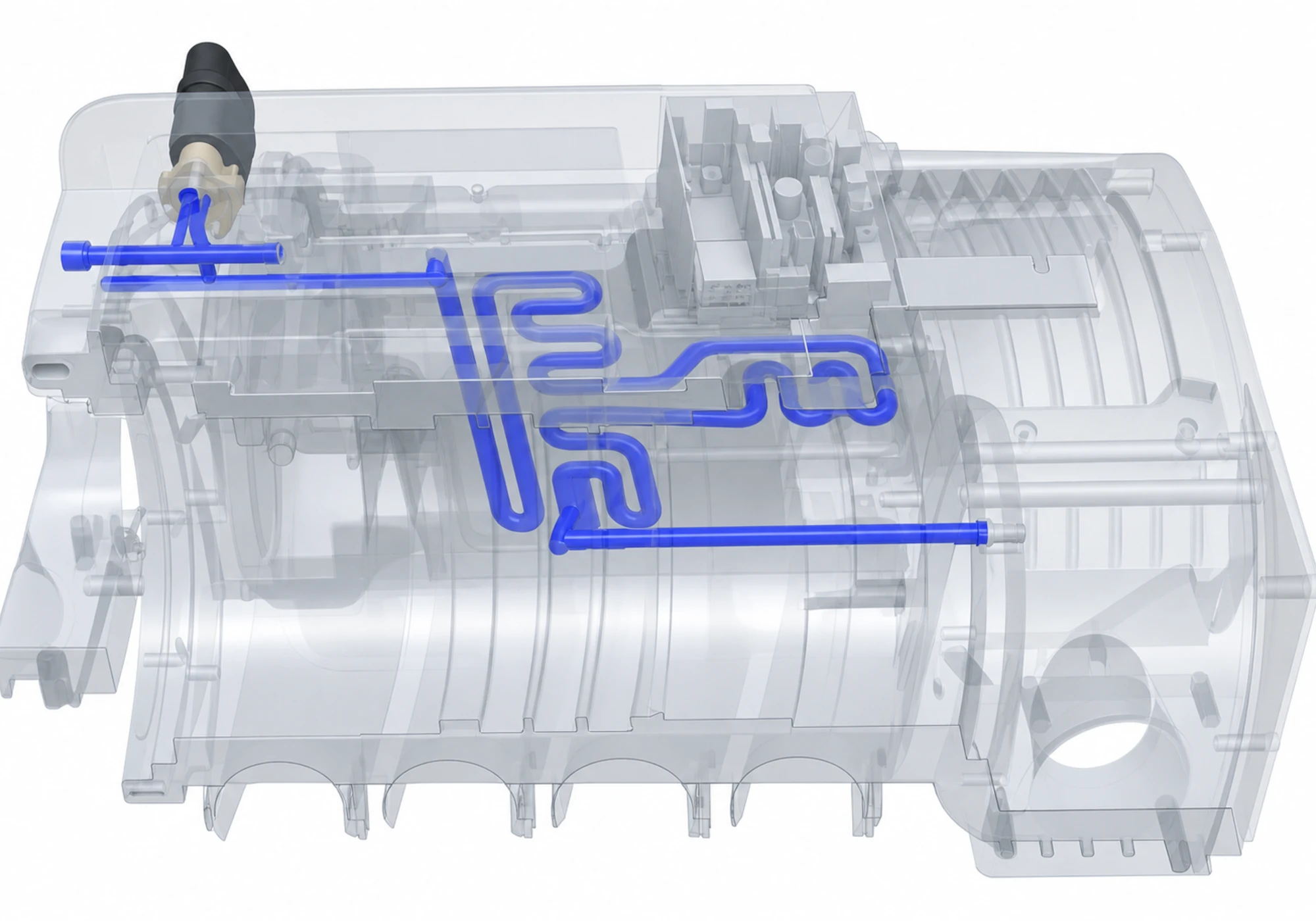 Catalog technical illustration showing a variable-frequency-drive cooling path